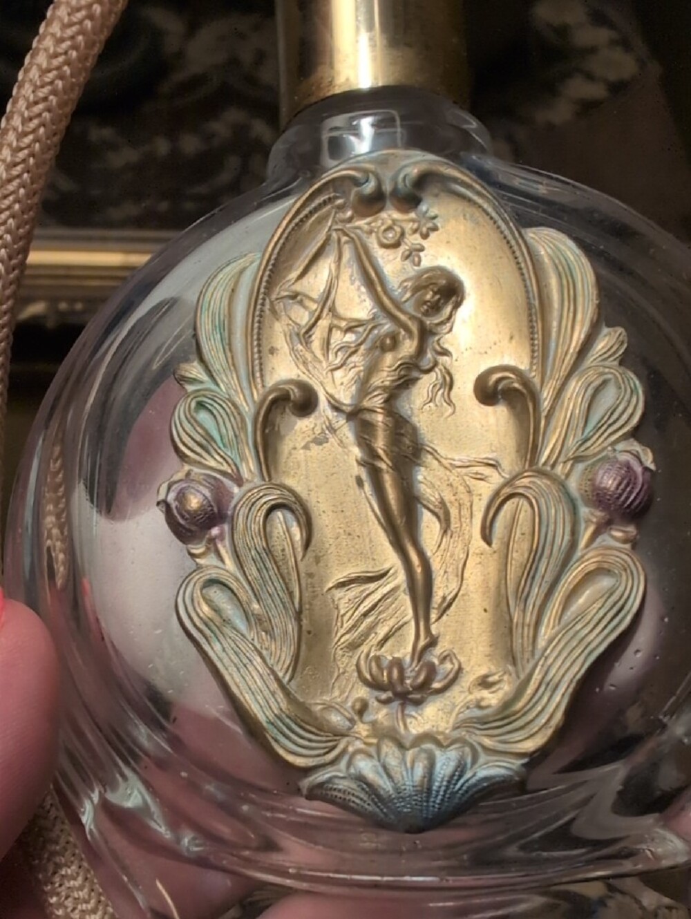 Vintage Round Glass Atomizer Perfume Bottle with Gold Filigree